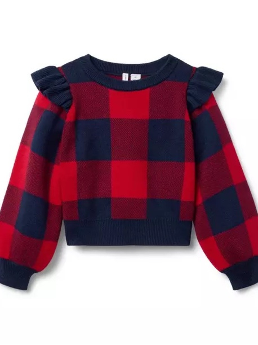 Janie and Jack Red and Navy Buffalo Plaid Ruffle Shoulder Sweater